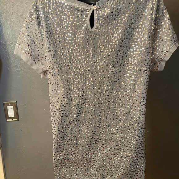 INC Semi sheer silver sequin short sleeve top - Picture 12 of 16